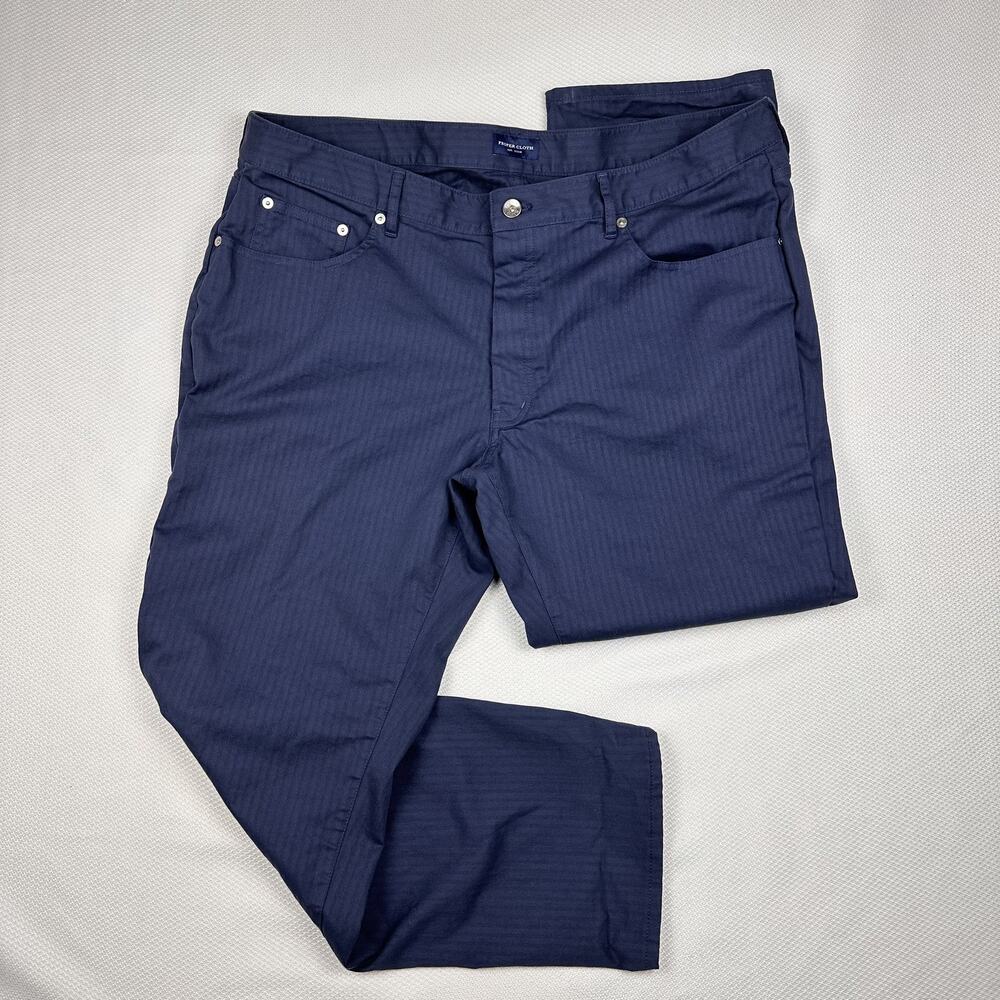 Proper Cloth Pants Mens 42x28 Blue Herringbone Button Fly Stretch 5-Pocket